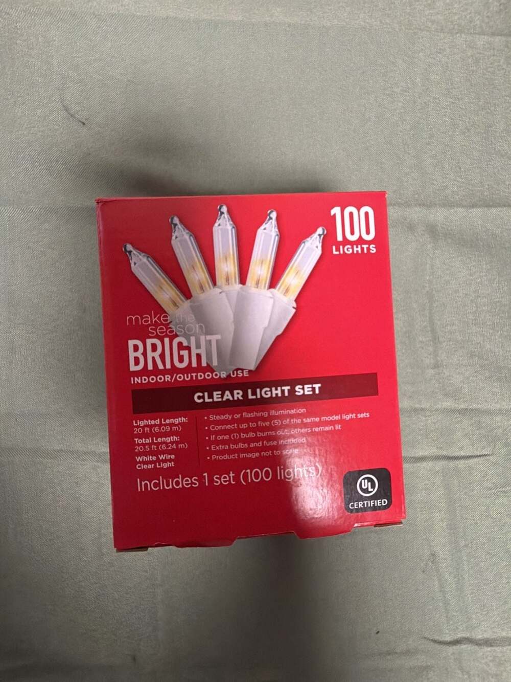 Make the Season Bright 100-Count Clear Light Set Indoor/Outdoor White Wire